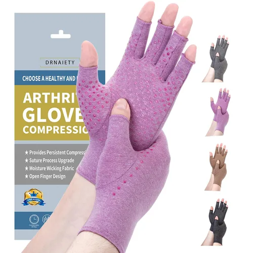 Vista 7 de DRNAIETY Guantes de compresión para artritis, para hombres y mujeres, para dolor de manos, guantes antideslizantes sin dedos para escribir y Negro