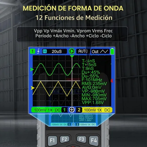Vista 4 de Multímetro osciloscopio portátil 3 en 1 de 70 MHz, generador de señal