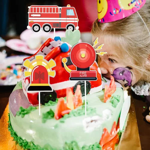 Vista 6 de Whaline 72 piezas de decoración para cupcakes con temática de bombero, 12 diseños, camión de bomberos, palillos de cupcakes, rescate de bomberos