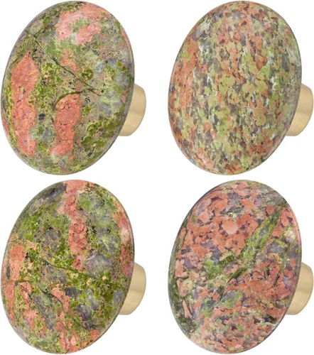 Vista 16 de Rockcloud Cajón de perilla de piedra de ágata con rayas negras naturales con tornillos, mango ovalado de piedras preciosas ásperas para armario Negro