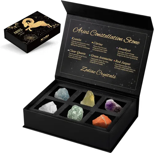 Vista 34 de Conjunto de regalo de cristales de Acuario, signos del zodiaco, piedras de nacimiento de cristales curativos con caja de horóscopo, cristales