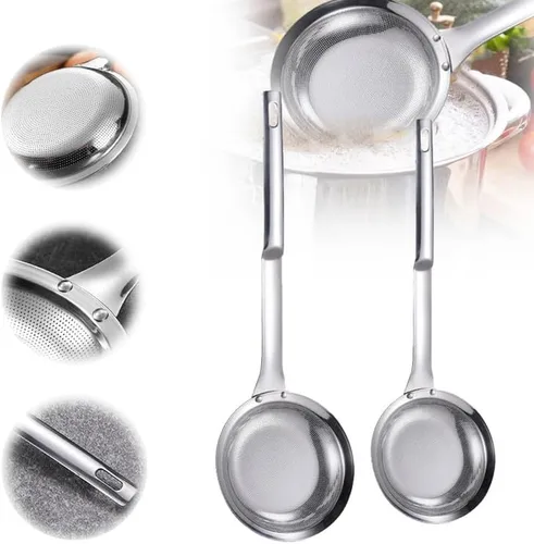 Vista 9 de Colador de acero inoxidable de malla fina, colador de malla fina de acero inoxidable mejorado 2024, colador de alimentos de mango largo para cocina