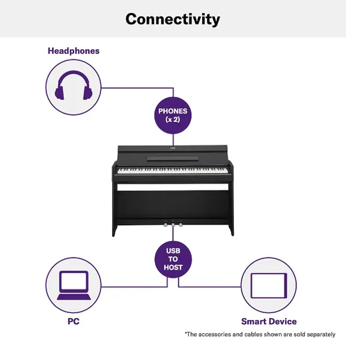 Vista 3 de Yamaha Arius Series - Piano vertical digital delgado, gran sonido, teclado compacto con peso, negro (YDPS35B) Teclado compacto con peso, negro