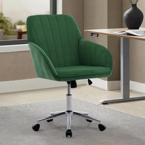Vista 17 de Silla de escritorio de terciopelo para oficina en casa, moderna silla ajustable para computadora, silla giratoria, bonitas sillas de tocador