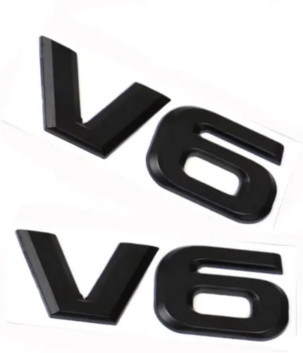 Vista 3 de 2 emblemas de aleación de zinc 3D V6, para decoración de coche (negro)