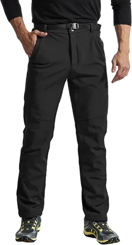 Vista 2 de JHMORP Pantalones de nieve para hombre, repelente al agua, para esquí, snowboard, forro polar, pantalones de concha suave, pantalones con cinturón