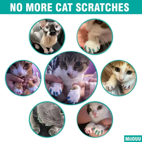 Vista 3 de 10 colores / 100 piezas de tapas de uñas de gato Cubiertas de garra de gato con adhesivos y aplicadores Beta (XS)