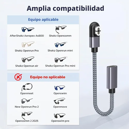 Vista 3 de RUXELY Adaptador de cable de carga de auriculares USB C a Shokz, 2