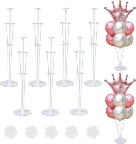 Vista 10 de 4 juegos de kit de soporte para globos de mesa, 1 rollo de pegamento y 5 clips de flores para decoraciones de cumpleaños, celebración y fiesta