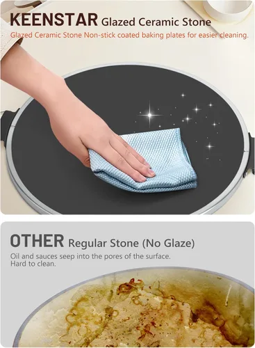 Vista 3 de KEENSTAR Horno eléctrico para pizza interior con piedra de cerámica esmaltada, máquina de pizza portátil de 12 pulgadas con temporizador ajustable