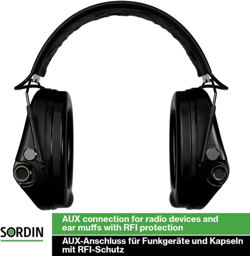 Vista 5 de Sordin MIL AUX Slim Ear Muffs - Active and Electronic Military Ear Defenders w/Leather Headband - Tactical Earmuffs
