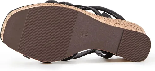 Vista 6 de Coutgo Sandalias de cuña para mujer con puntera abierta plataforma de corcho correa al tobillo zapatos elegantes de verano