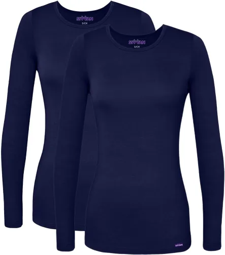 Vista 18 de Sivvan Scrubs for Women - Long Sleeve Comfort Underscrub Tee 2-Pack Negro