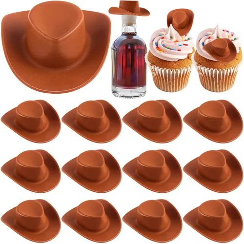 Vista 10 de 20pcs Mini plástico lindo muñeca vaquero occidental sombrero (negro)