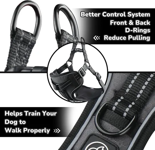 Vista 3 de EVERKING Arnés de perro sin tirones con clip frontal para perros medianos y grandes Arnés sin tirones con clip frontal con seguridad reflectante