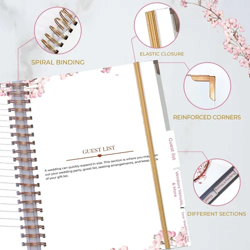 Vista 3 de Hermoso planificador de boda nupcial – 9 x 11 pulgadas planificador de bodas libro y organizador con 5 secciones con pestañas, 144 páginas
