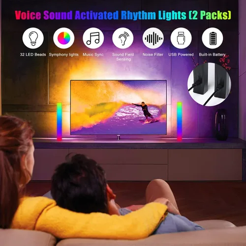 Vista 4 de Barra de luz de ritmo alimentada por batería, luces de ritmo de captación de control de sonido RGB, control por aplicación, luces LED de nivel
