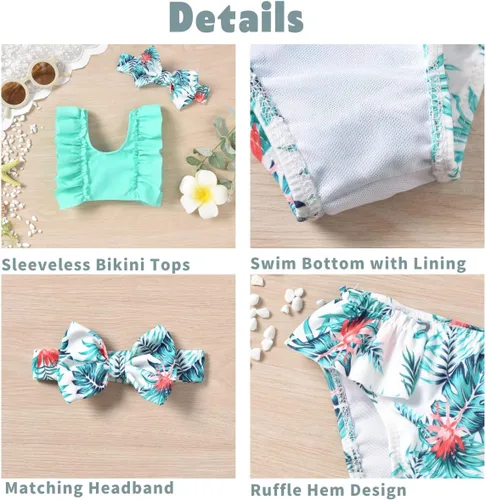 Vista 4 de Aalizzwell Traje de baño de bikini para bebé niña con diadema