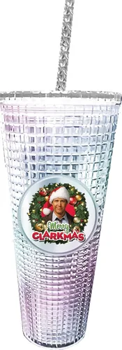 Vista 12 de Spoontiques Vaso de diamante festivo, 20 onzas - Vaso texturizado con pajita, aislamiento de doble pared, sin BPA - Una historia de Navidad