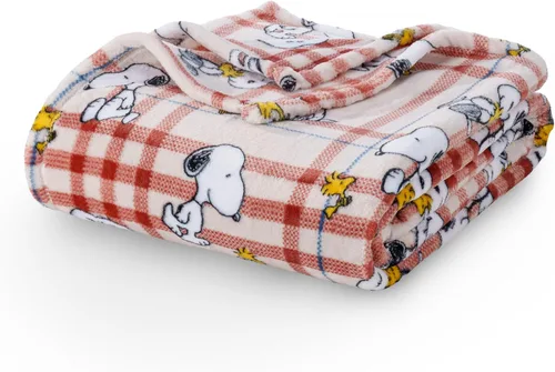Vista 24 de Berkshire Peanuts® VelvetLoft® - Manta de felpa de Snoopy con bonito personaje, acogedora manta Fairisle Crimson Neutral, manta de 55 x 70 pulgadas