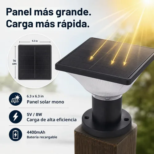 Vista 2 de Luces solares para postes – Encendido/apagado automático para exteriores – Luces solares para postes al aire libre 4x4 – Luces solares para poste