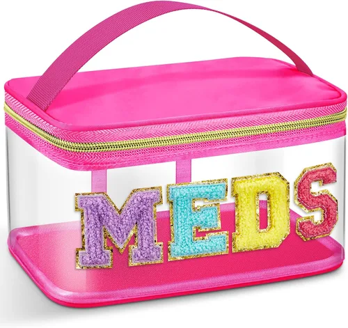 Vista 10 de Geetery Bolsa de Letras de Chenilla, Estuches de Viaje Meds Cheer Regalos para Porristas Bolsa de Cosméticos Maquillaje de Nylon Portátil Preppy