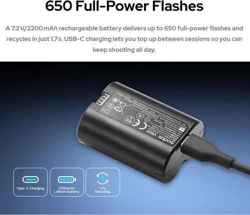 Vista 4 de Godox V480 Flash para Canon Ttl and Manual Flash, Guide Number ~gn50, High-Speed Sync Up to 1/8000 Second, 7.2v/2200mah Removable Li-Ion Battery