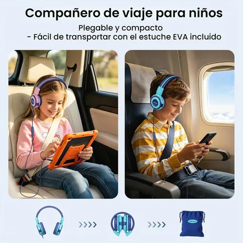 Vista 6 de SIMOLIO Auriculares para niños con 75 dB, 85 dB, 94 dB de volumen limitado y compartido, auriculares para niñas con micrófono, auriculares duraderos