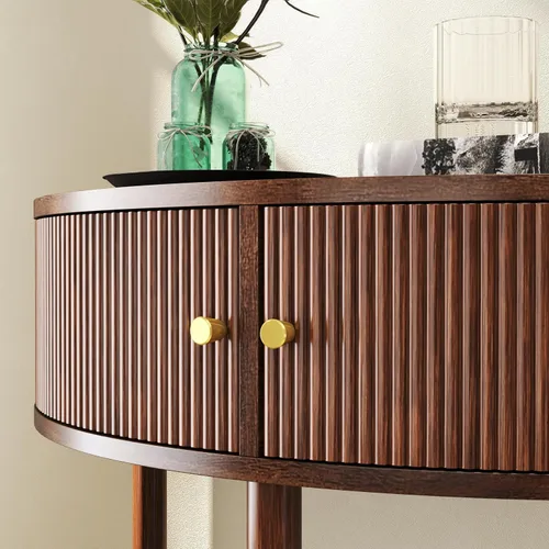 Vista 10 de Knocbel Mesa consola Half Moon con puerta con patrón de ondas, mesa auxiliar de sofá semicírculo con 2 cajones de almacenamiento y estante inferior