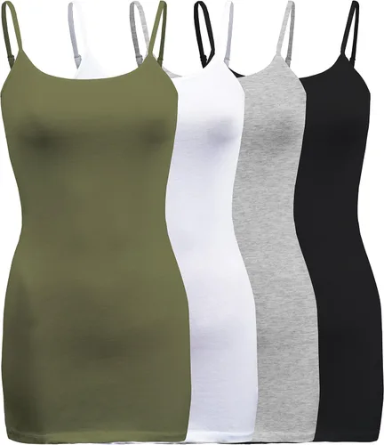 Vista 17 de ShezPretty - Camiseta sin mangas básica para mujer con tirantes tipo espagueti ajustables, 4 unidades Blanco/negro/blanco/negro