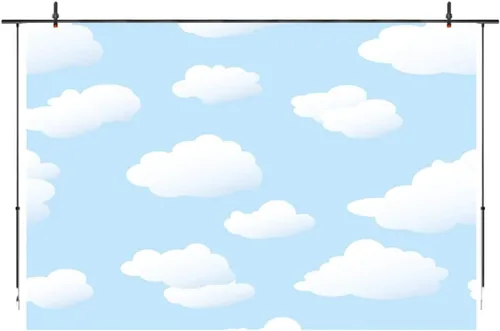 Vista 2 de Telón de fondo de nube blanca cielo azul para fiesta de cumpleaños, fondo de fotografía para niños, accesorios de estudio de tiro, 5 x 3 pies