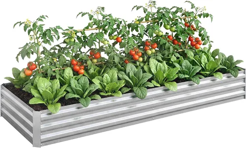 Vista 22 de Outsunny Kit de cama de jardín elevada galvanizada con barras de refuerzo, maceta de metal grande y alta para verduras, flores y hierbas, 6 x 3 x 2