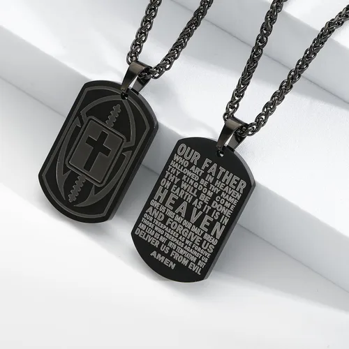 Vista 5 de Collar de cruz de versículo bíblico de fútbol para hombres, regalo religioso de acero inoxidable, joyería deportiva de fútbol, regalos de Pascua