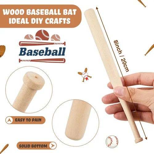 Vista 2 de Libima Juego de 24 mini bates de béisbol y pelotas de béisbol de espuma de 2 pulgadas, pequeños murciélagos de madera sin terminar de 8 pulgadas