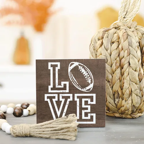 Vista 5 de Simply Said, INC Letrero pequeño de fútbol con texto en inglés "Love the Game", decoración de madera de 5.25 x 5.25 pulgadas, temporada de fútbol