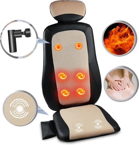 Vista 9 de Carepeutic Cojín de silla masajeador de espalda con calor, almohadilla de silla de masaje con percusión, amasado, vibración, para el hogar