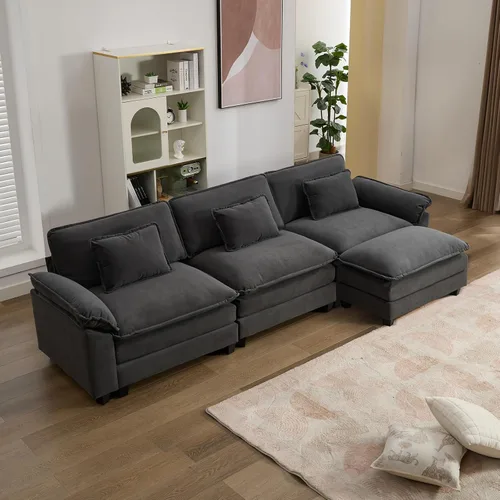 Vista 9 de IPKIG 117" Modular Sectional Cloud Couch, Modern L-Shaped Sofa with Ottoman Blanco beige