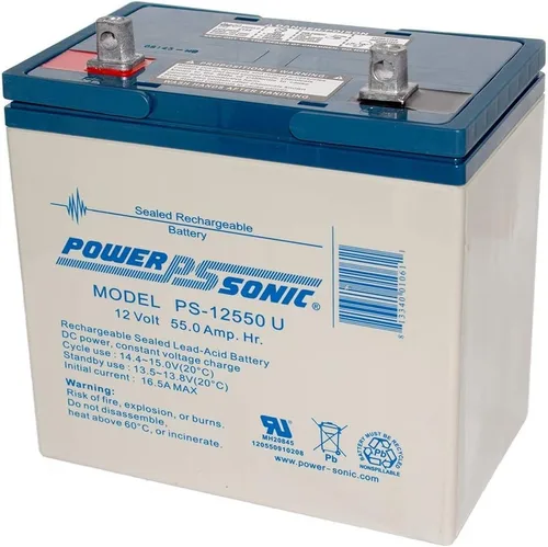 Vista 2 de Batería de plomo ácido sellada recargable Power-Sonic PS-12550 12V 55.0 AH @ 20 hr. 12V 52.25 AH @ 10-h.