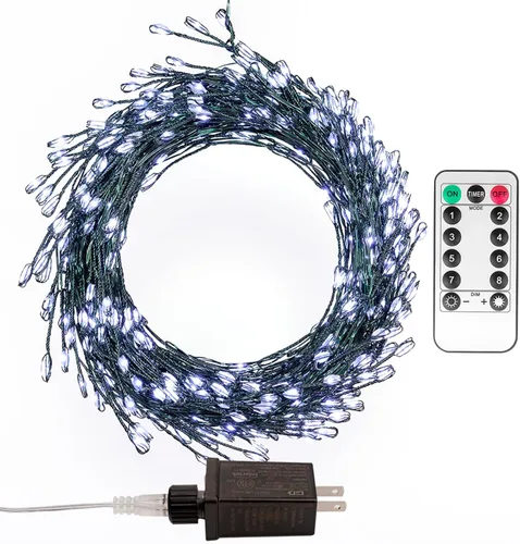 Vista 8 de Guirnalda de luces de petardo, 10 pies, 100 luces LED impermeables con enchufe, 8 modos de luz remota para interiores y exteriores, Navidad, boda