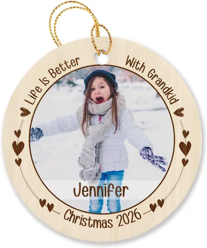 Vista 23 de Árbol de Navidad personalizado para abuelos y nietos 2023, un nieto hace la vida más grandioso, adorno personalizado con nombre y texto, adornos