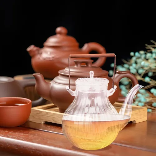 Vista 6 de Estilo retro resistente al calor Hervidor de té de vidrio 27.1 fl oz estufa hervidor de cobre mango para cocinar té