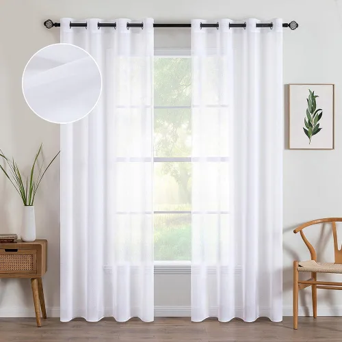 Vista 11 de MIULEE 2 paneles de cortinas semitransparentes beige para ventana, elegantes con ojales en la parte superior, cortinas de gasa