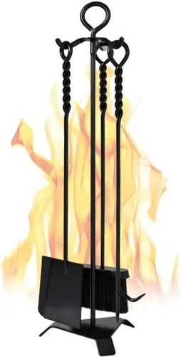 Vista 8 de Juego de herramientas para chimenea de 30 pulgadas con soporte, 4 Negro