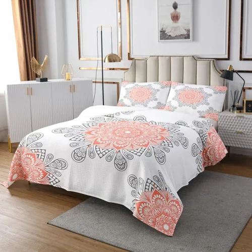 Vista 2 de Erosebridal Juego de colcha de mandala rosa tamaño individual para niñas y mujeres, juego de ropa de cama floral hippie juego de colcha estética