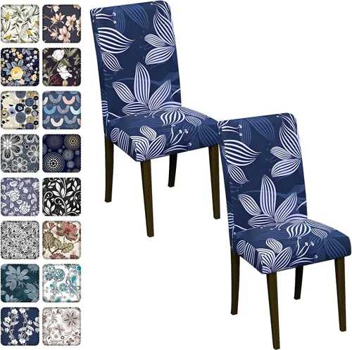 Vista 26 de Fundas para sillas de comedor CoSofSLIP, juego de 2, fundas estampadas elásticas antideslizantes, fundas extraíbles y lavables para sillas