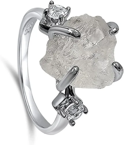 Vista 32 de Anillo de cristal crudo real con piedra natal, plata de ley, oro blanco, regalo de joyería para ella, regalo de Navidad, Día de la Madre