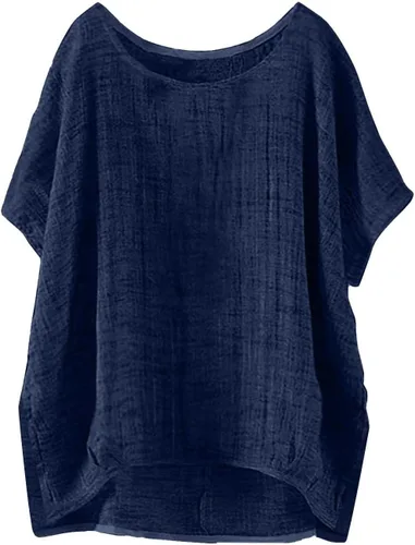Vista 5 de Nantdog Summer Tops for Women 2025 Short Sleeve Crew Neck Linen Cotton Shirts Plus Size Gauze Casual Dressy Blouse Outfits