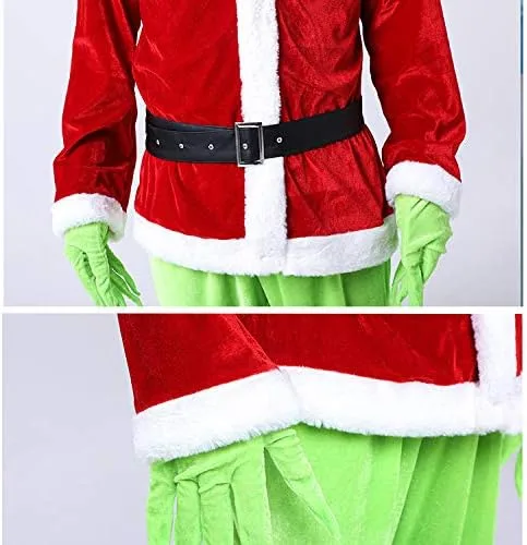 Vista 6 de Tempura Navidad Santa Claus Cosplay trajes rojo Santa cremallera abrigo+pantalones+sombrero+cinturón+barba+zapatos
