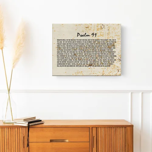 Vista 4 de Lienzo inspirador cristiano para pared, 11.5 x 15 pulgadas, enmarcado con versículo de las Escrituras, pintura religiosa del Salmo 91, lienzo