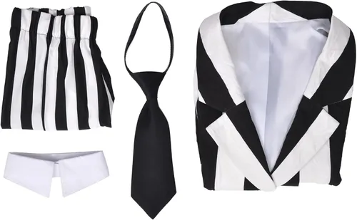 Vista 6 de miccostumes Disfraz de terror de rayas verticales y negras y blancas para mujer, con corbata